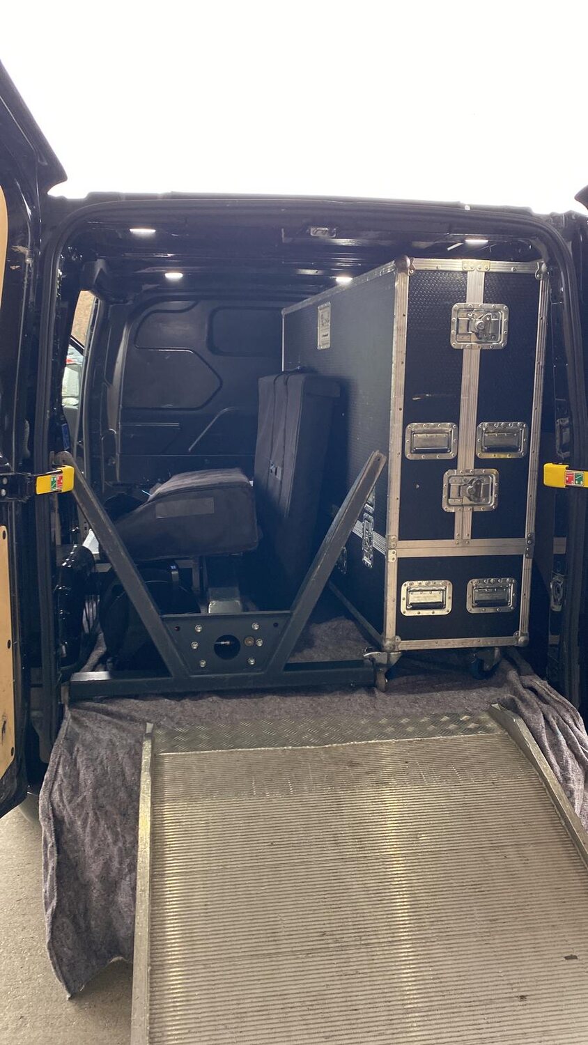 Production equipment secured inside a courier van
